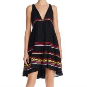 Muche Et Muchette Black Linen V-Neck Sleeveless Boho Lagenlook Babydoll Dress